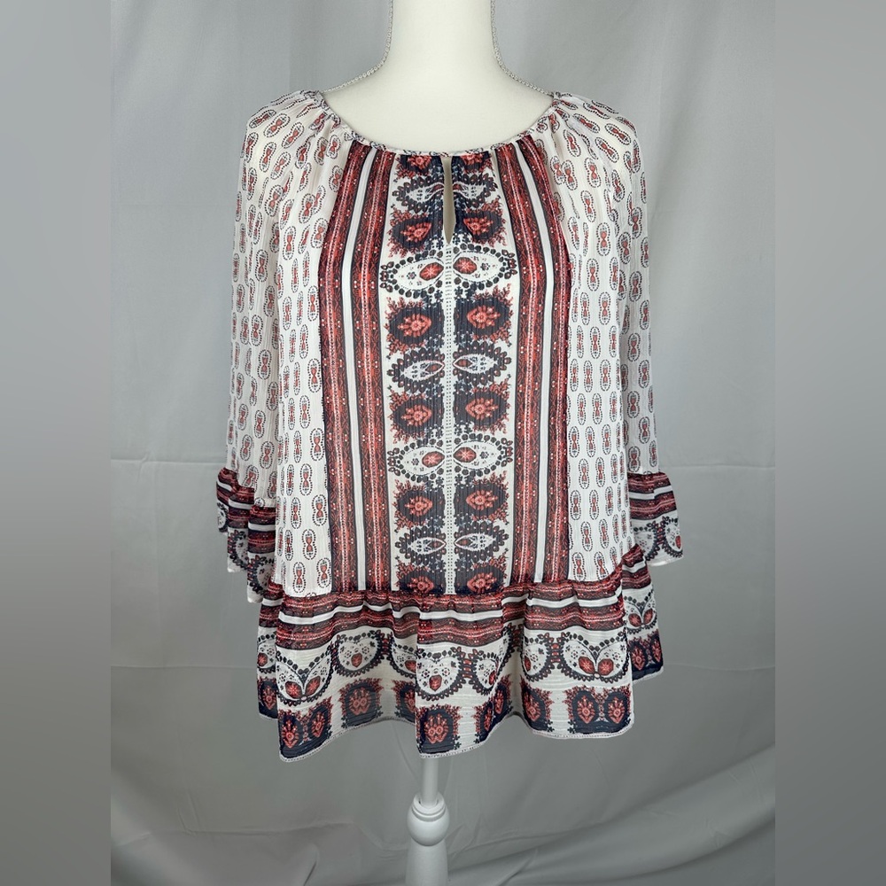 St. John’s Bay Ruffle Hem Size M Long Sleeve Keyhole Layered Blouse
